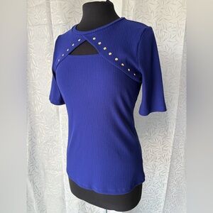INC International Concepts Royal Blue Blouse with Gold Studs